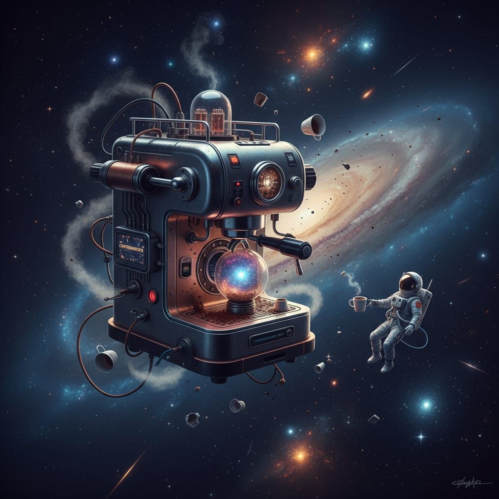 Futuristic Espresso Machine in Outer Space