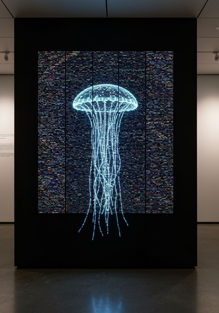 Jellyfish Code Display in Neon Lights