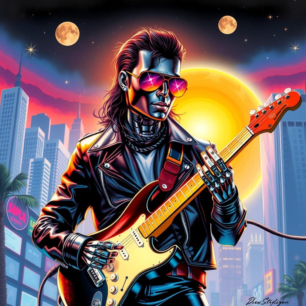 Gleaming Android Rockstar in Epic Pose