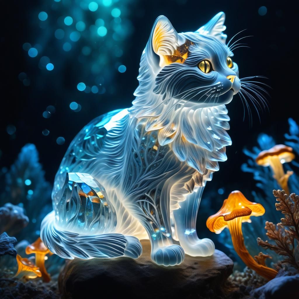 Opalescent Crystal Cat Underwater Fantasy