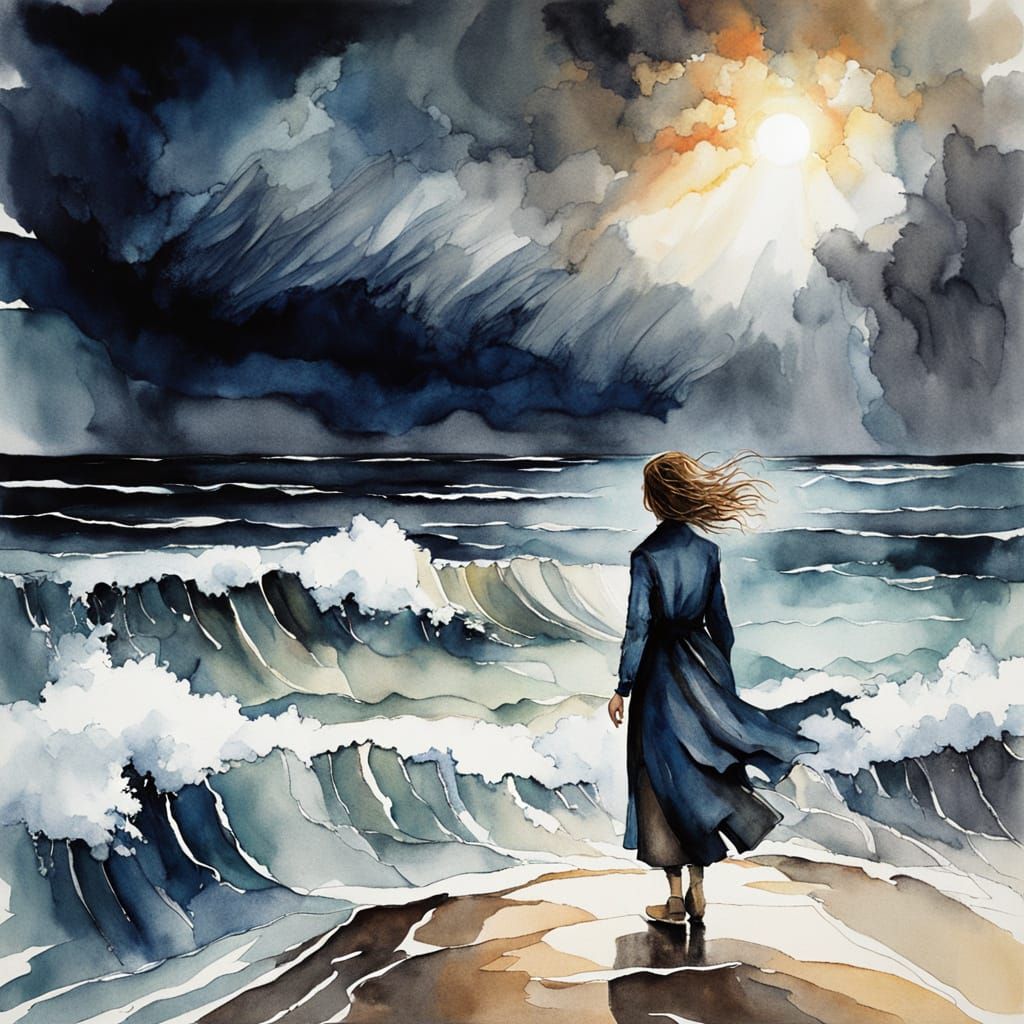 She focuses on the light as her grief clings to her, raw and undeniable.