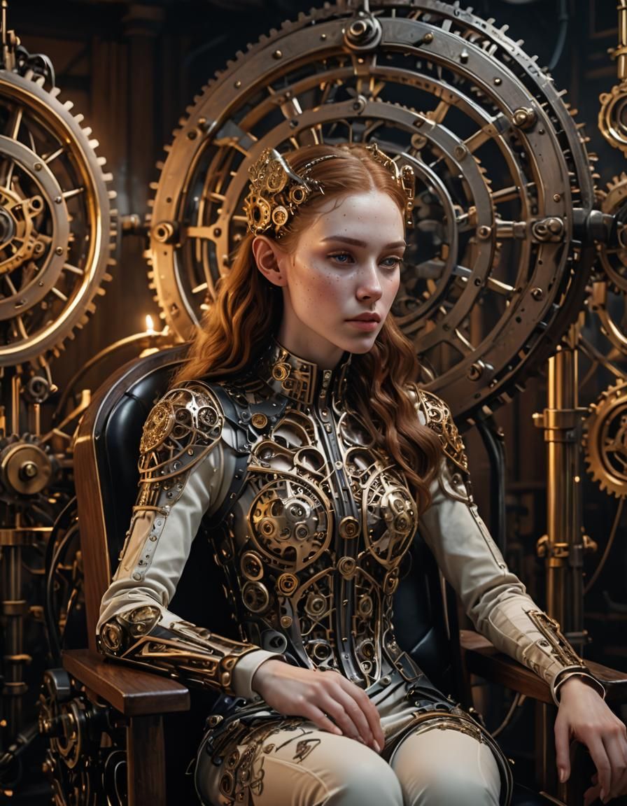 Mechanical Elf in Gothic Candlelight, Digital Art