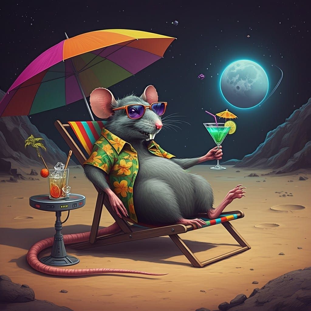 Ratfink on the Moon in Surrealist Style