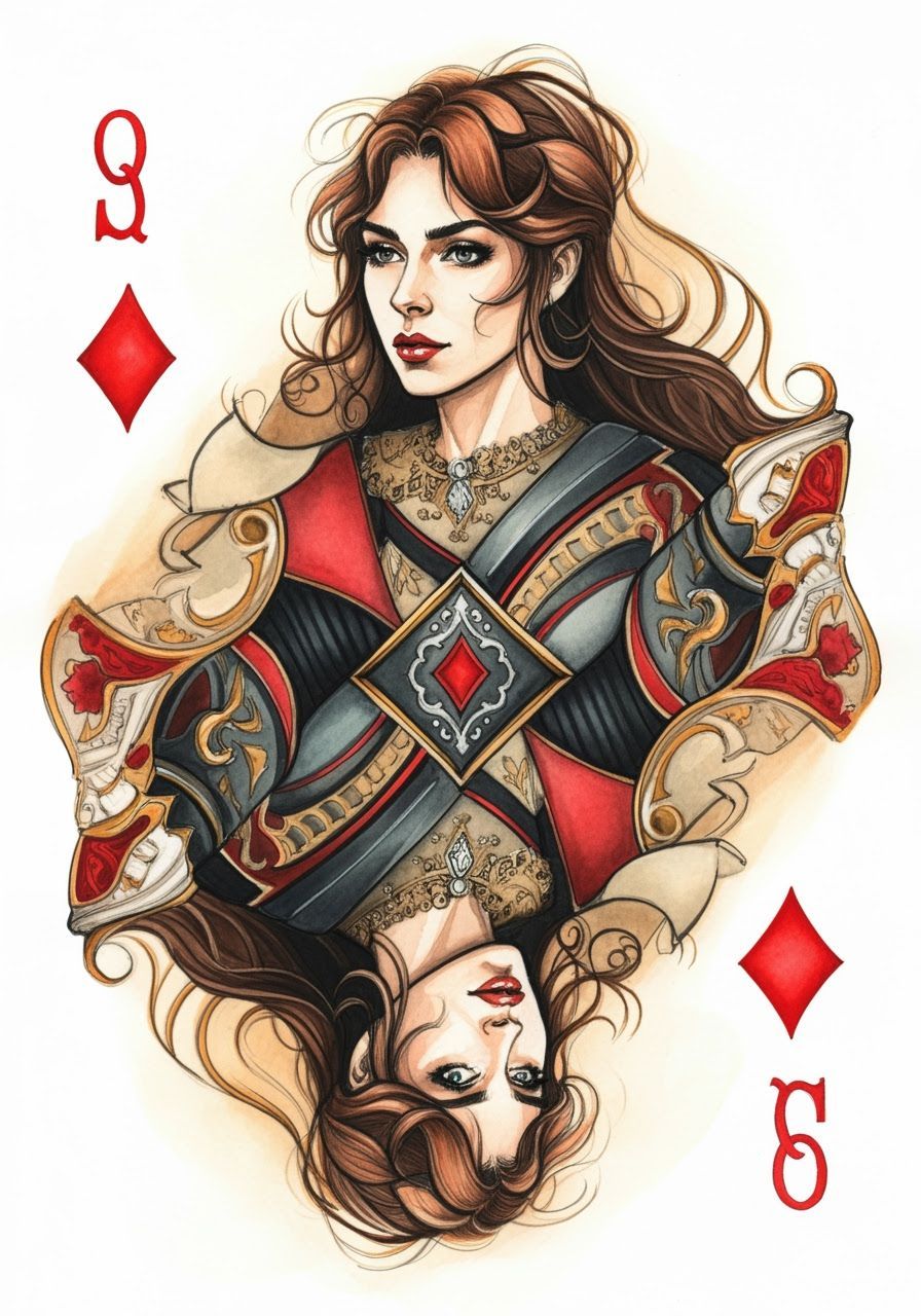 Sensual Victorian Diamond Queen in Ink and Watercolors