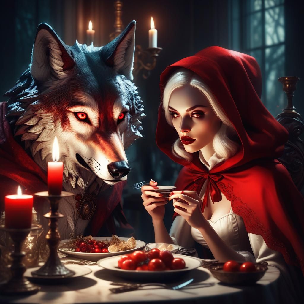 Little Red Riding Hood Dinner, Enchanting Illustration