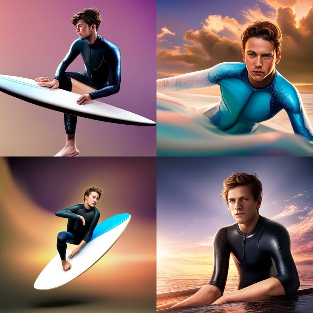 Surfer Boy Rides a Wave: Hyperrealistic Splash Art