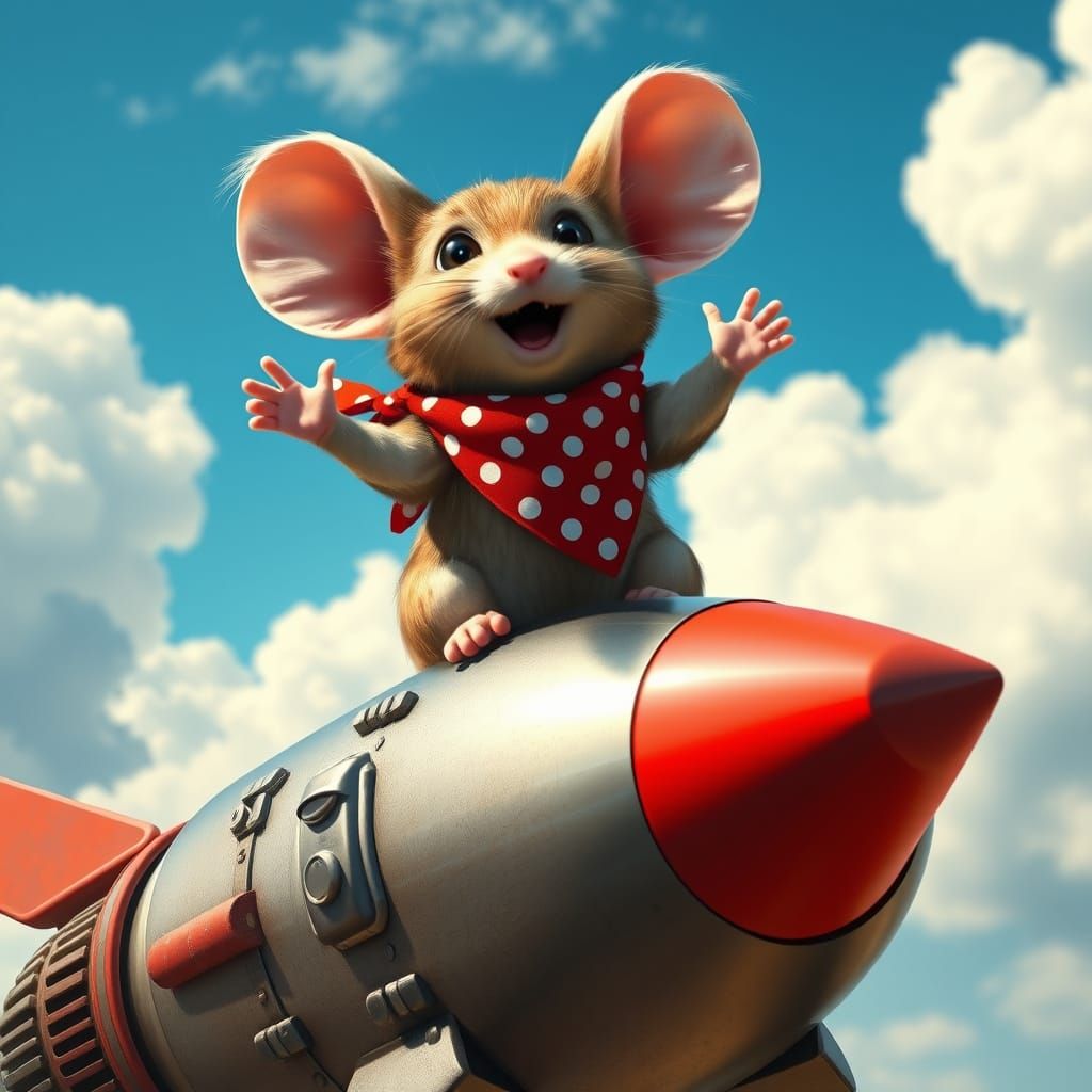 Adorable Mouse in Futuristic Rocket Soars Through the Skies
