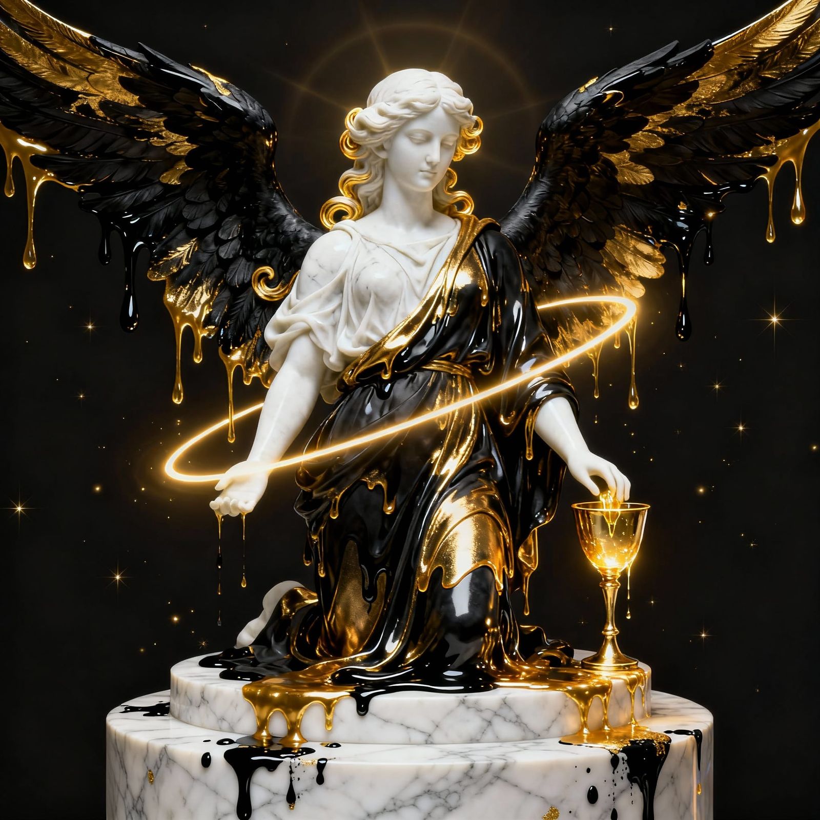 Angelic Statue Comes Alive in Molten Gold Robes
