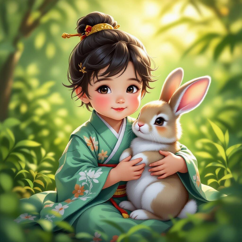 Chinese Prince Baby with Rabbit, Concept Art