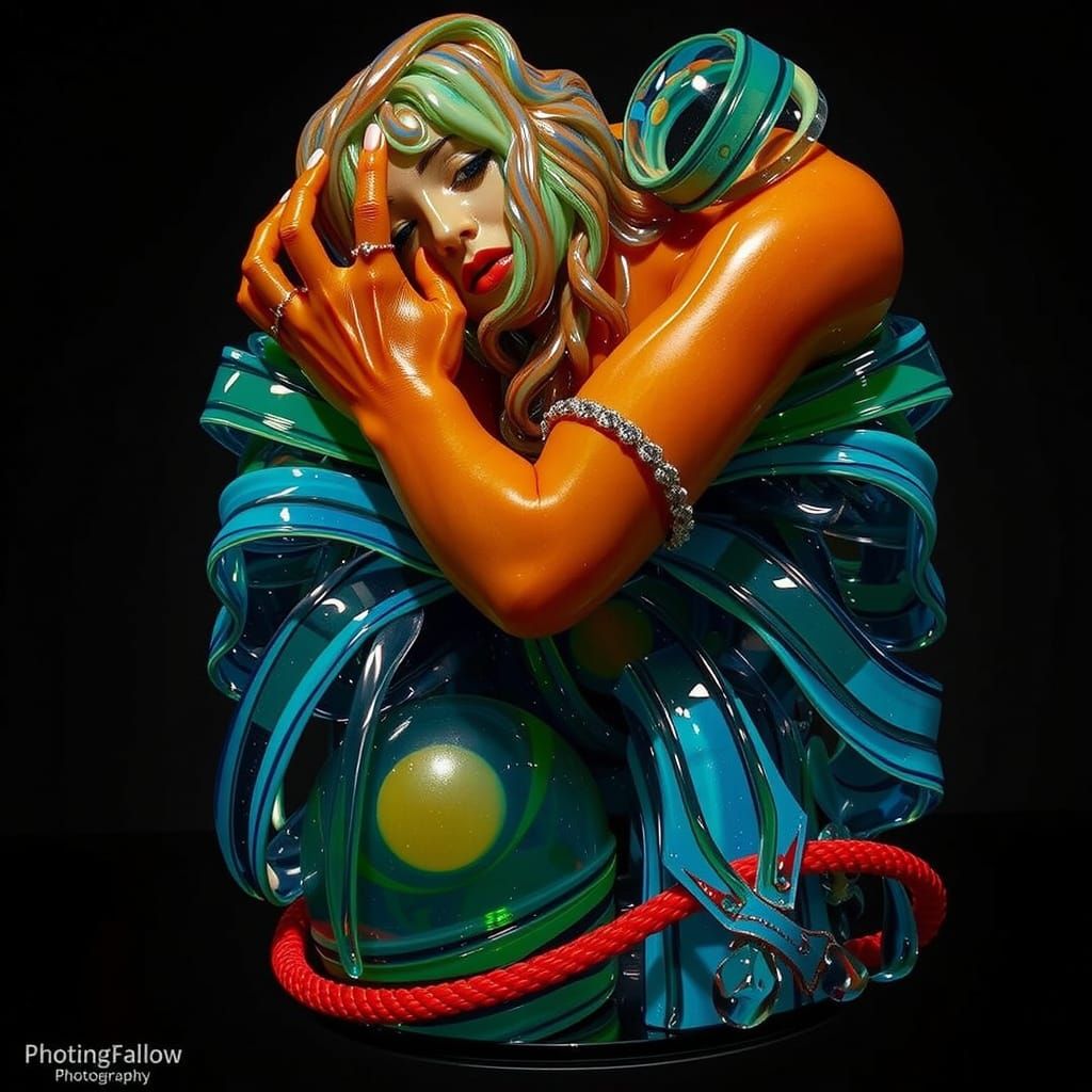 Neon Glass Sculpture of a Woman in Gallery