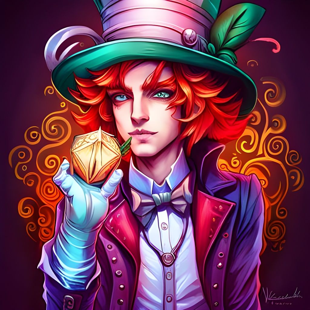 Aetherpunk Mad Hatter in Wonderland, Digital Art