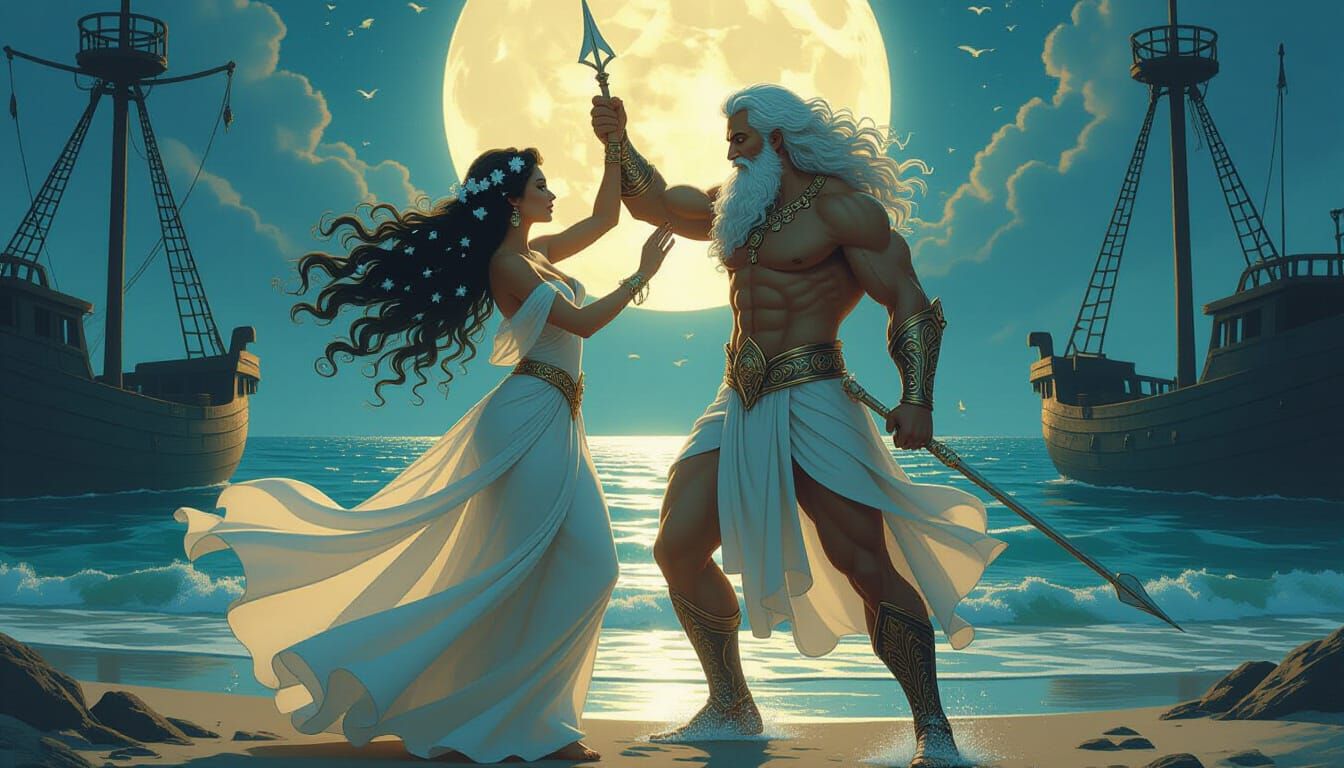 Poseidon and Medusa's Moonlit Dance