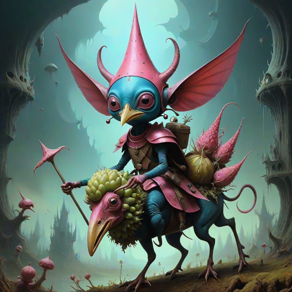 Extraterrestrial Duckling Rides Flying Rhubarb in Surreal St...