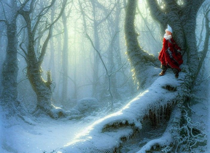 Winter Elf in Snowy Forest, Fantasy Art