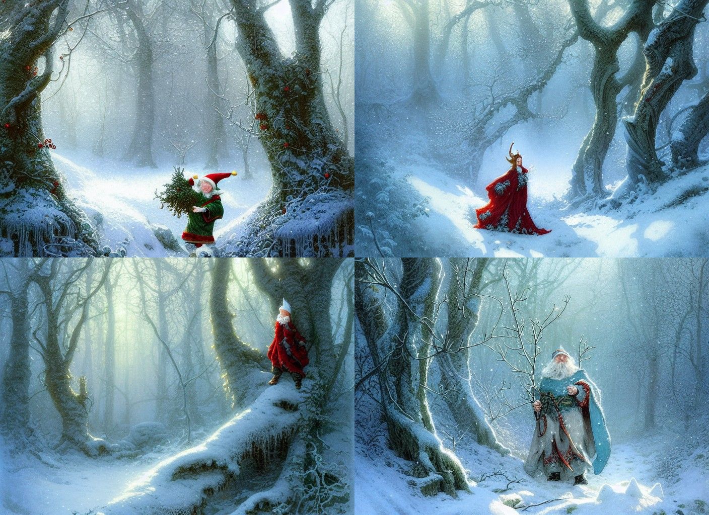 Winter Elf in Snowy Forest, Fantasy Art