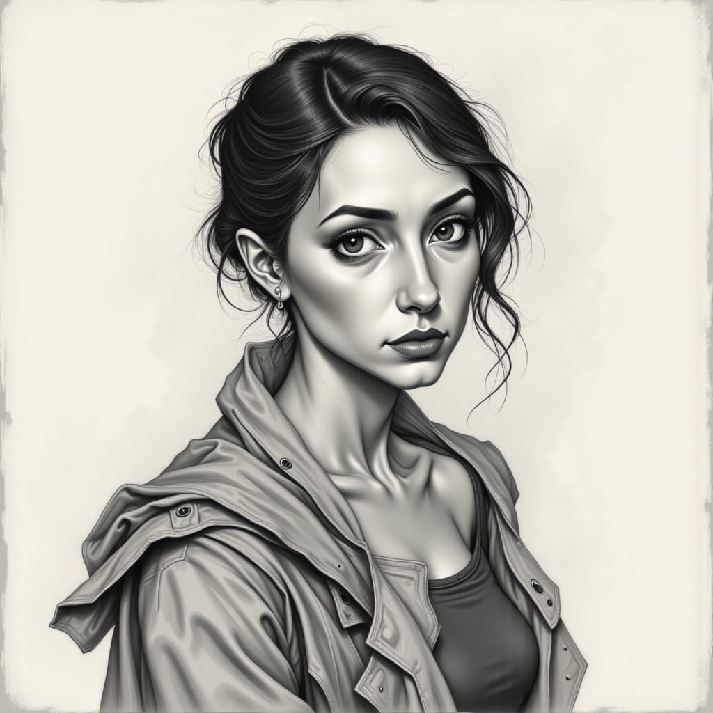 Elegant Woman's Graphite Portrait with Intricate Details