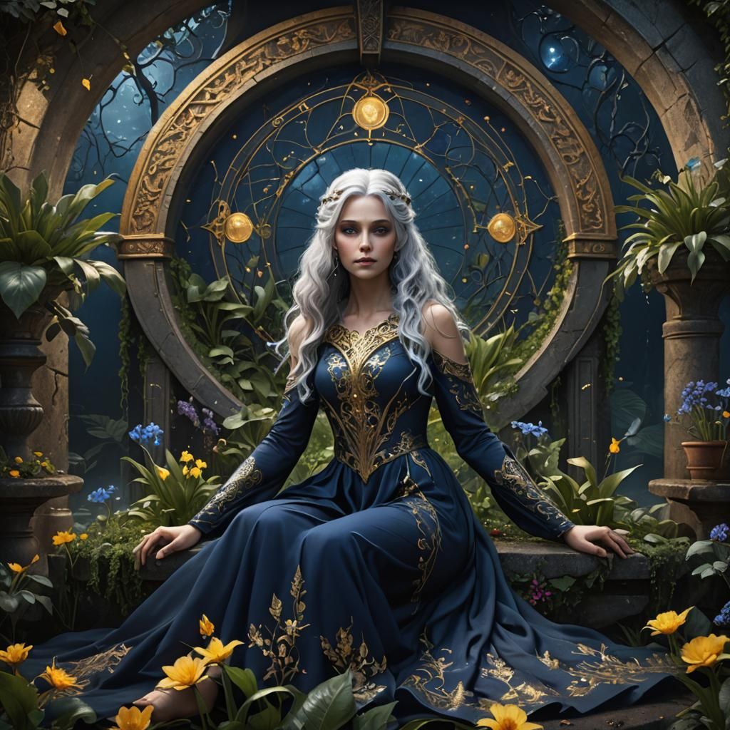 Nyx Goddess in Underground Garden, Detailed Matte Painting