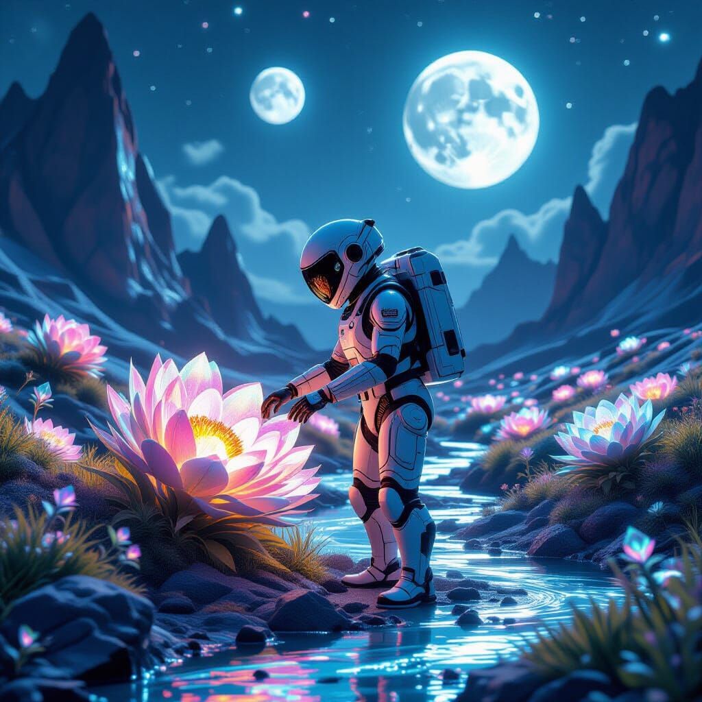 Botanist and Alien Flora on Distant Planet