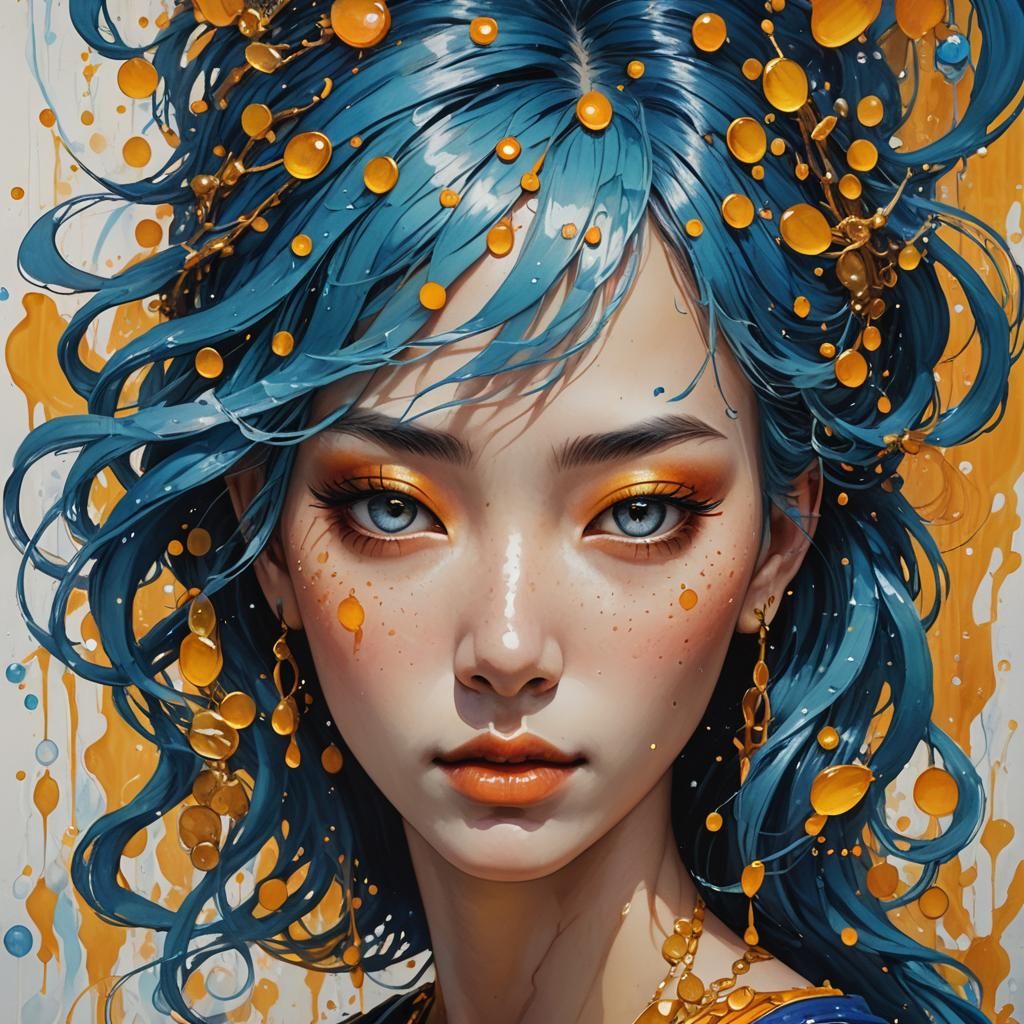 Blue-Haired Girl Portrait in Xing Xing Style