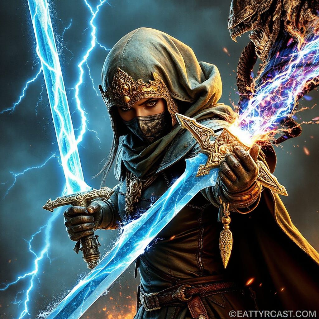 Hyperrealistic Elemental Warrior in Ancient Earth and Lightn...