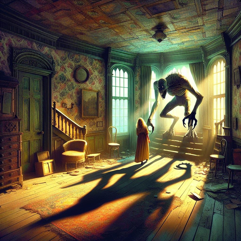 Menacing Shadow Monster in Victorian Home