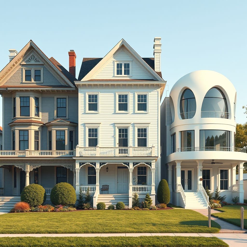 Three Houses: Victorian, Modern, and Futuristic Architecture