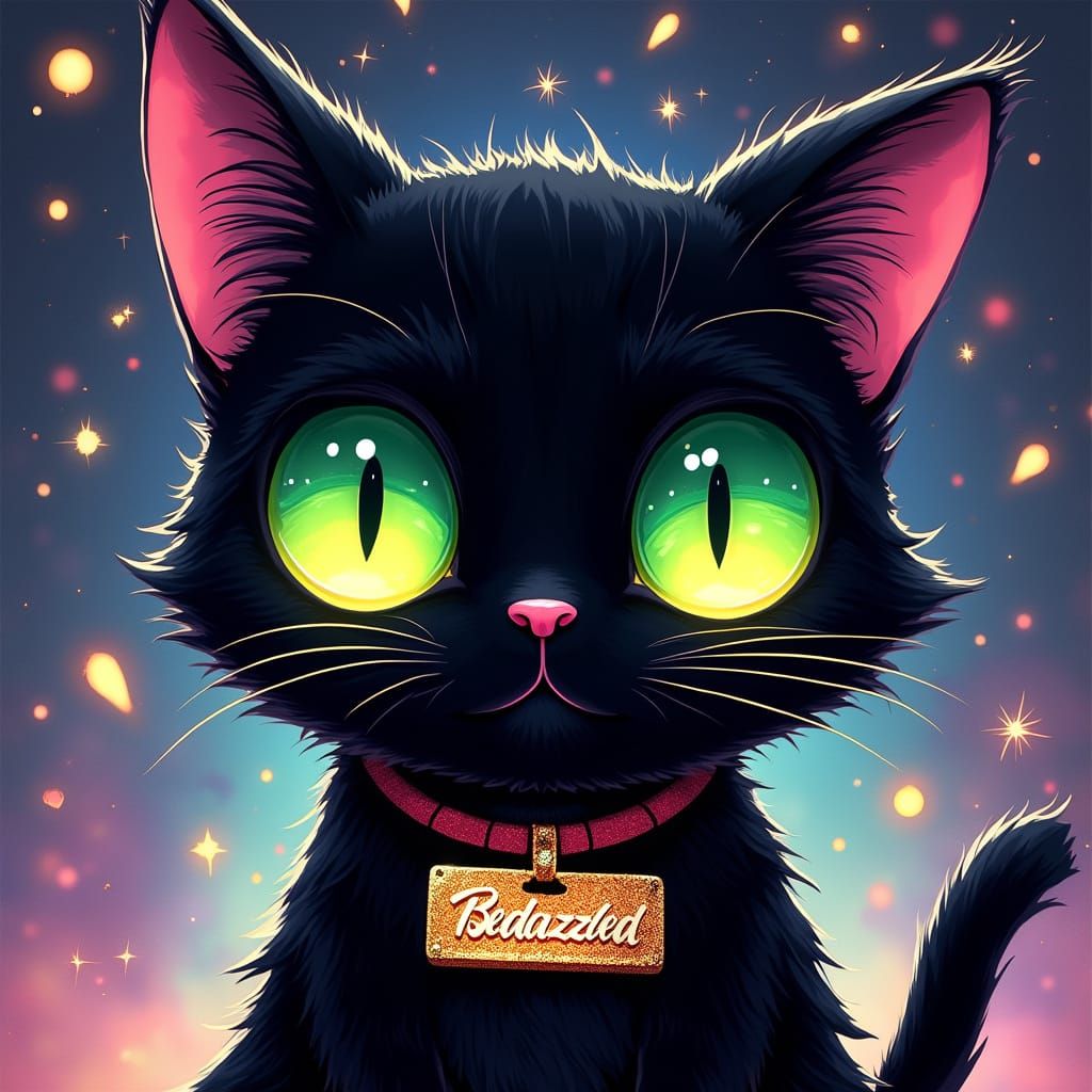 Anime Black Cat Mesmerized by Sparklers