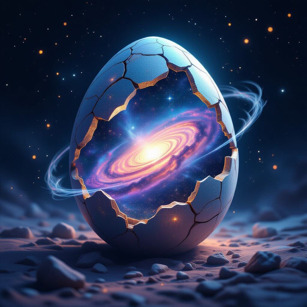 Cosmic Egg Unveiling a Swirling Galaxy
