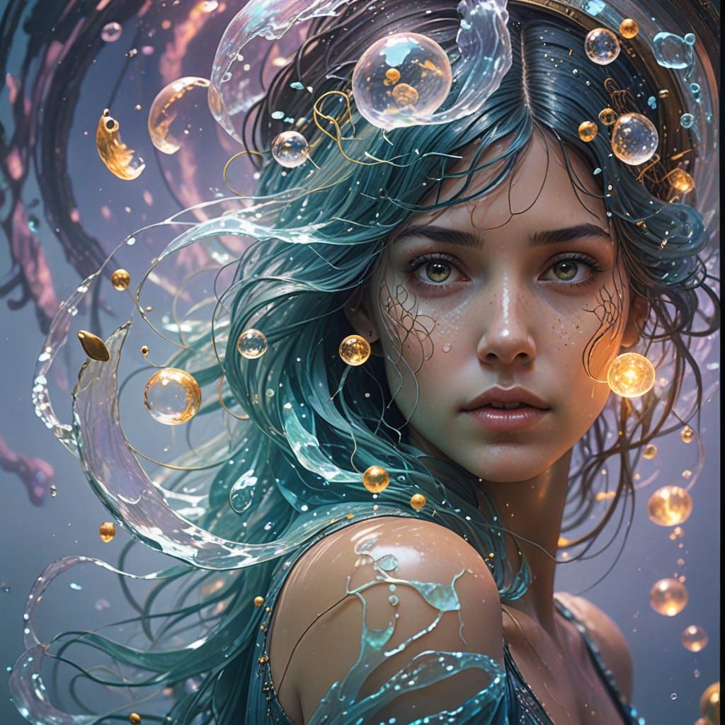 Surreal Underwater Library with Glowing Ancient Tome