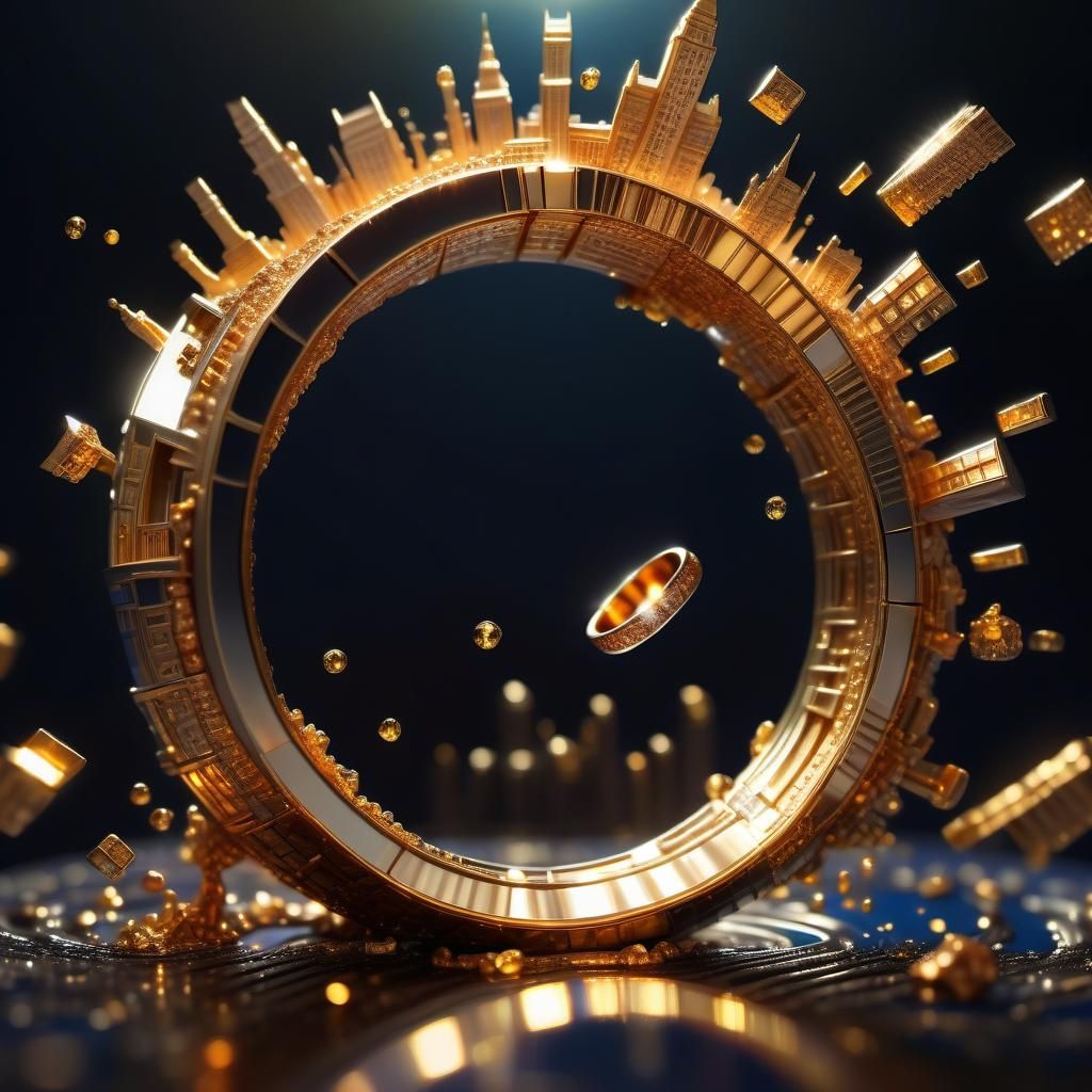 Golden Cityscape Ring in Hyperrealistic Detail
