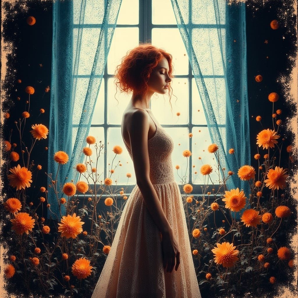 Vibrant Fantasy Portrait in Distressed Collage Style