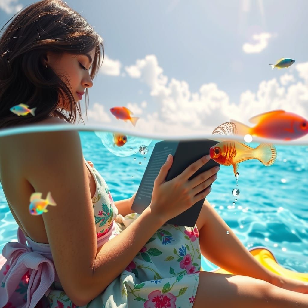 Serene Beach Scene with Tropical Marine Life