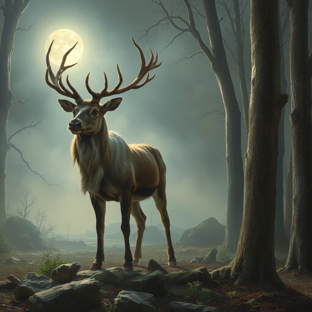 Reindeer in Moonlight: A Dreamy Forest Scene