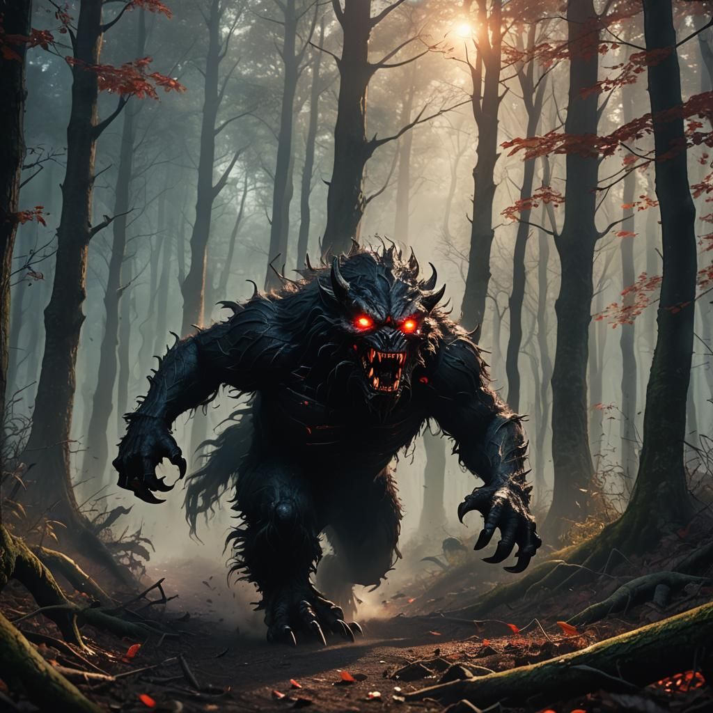 Scary Monster Hunting People in Hyperrealistic Digital Art