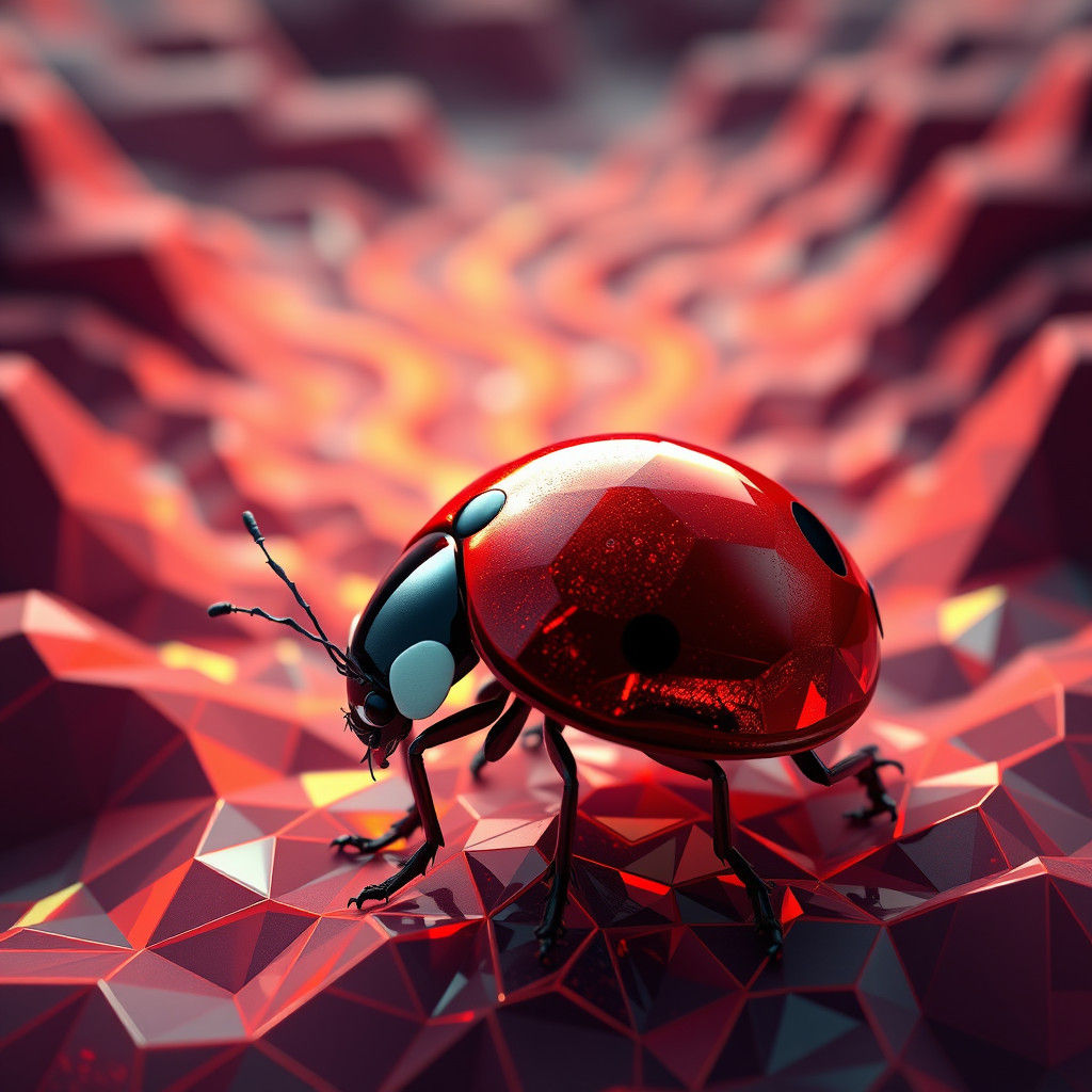 Ladybug Cobbler in Vibrant Geometric Landscape