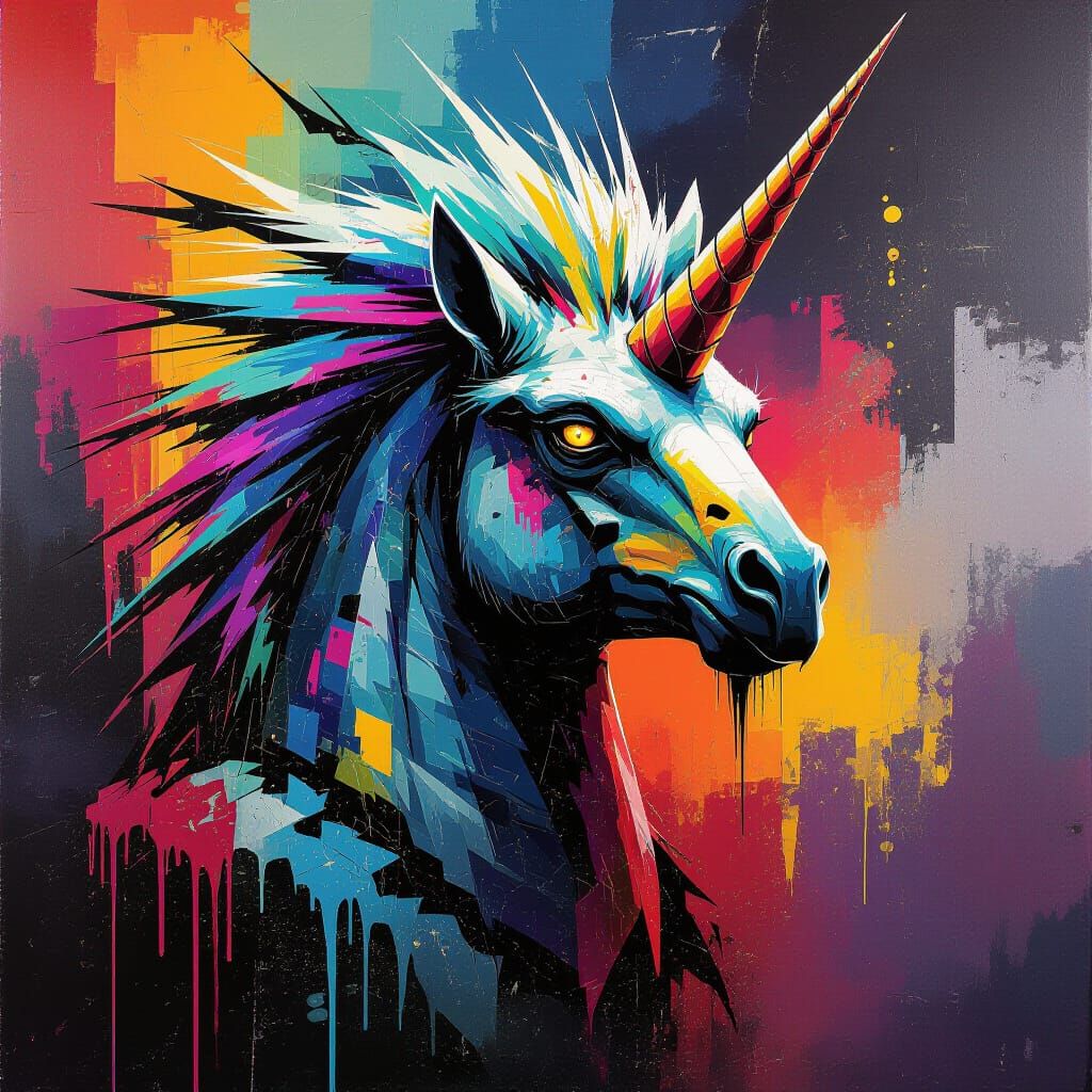 Glitch Art Hippogriff with Melting Mane