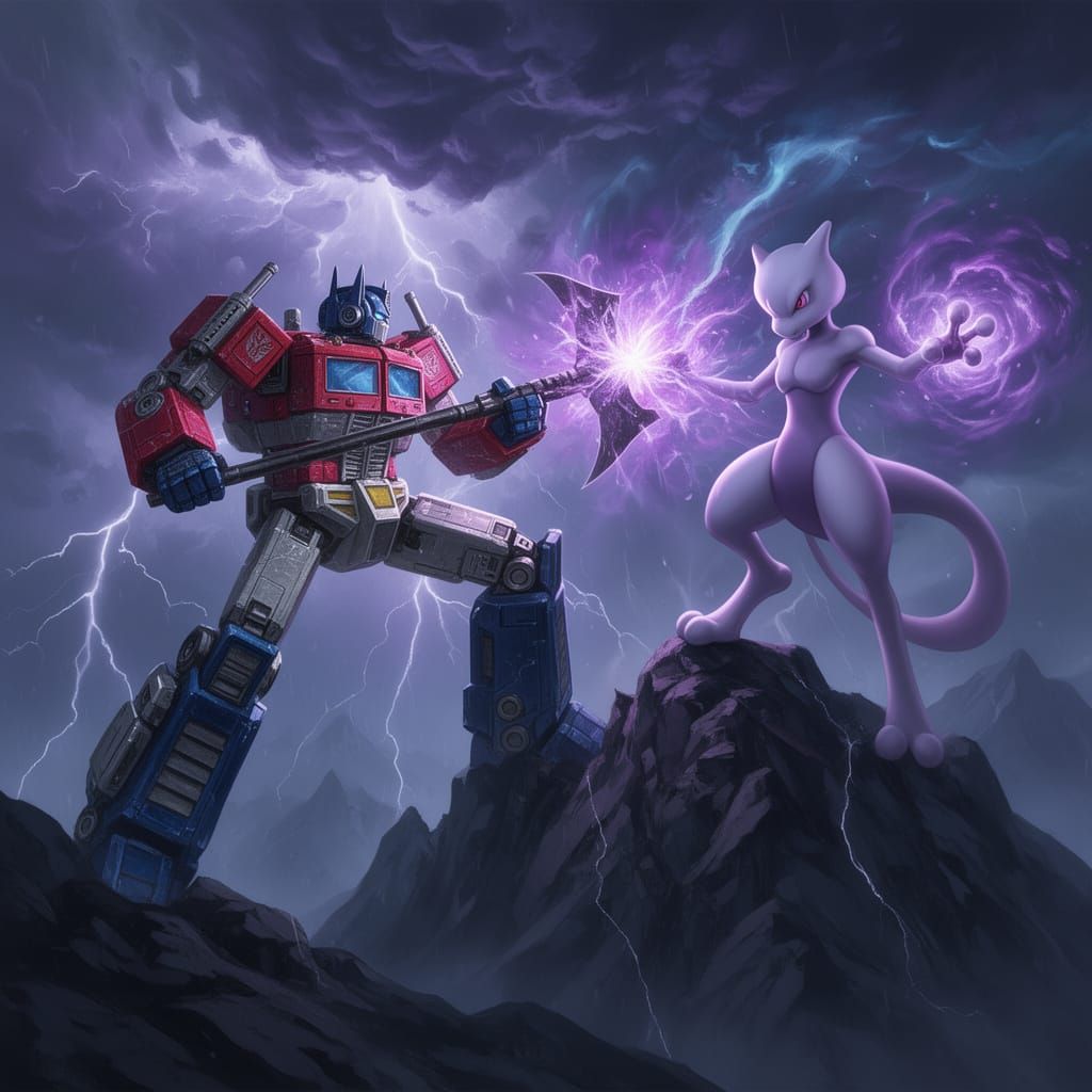 Optimus Prime Battles Mewtwo in Epic Storm