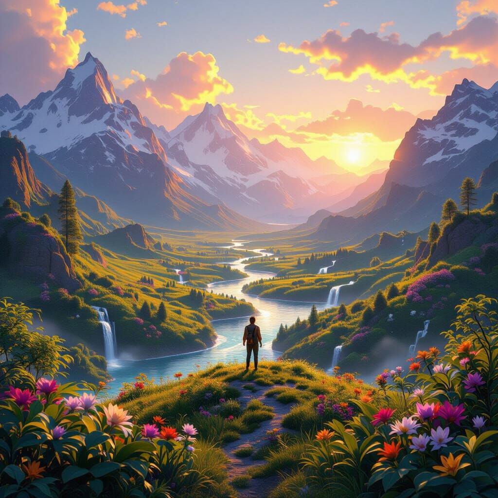 Utopian Future Landscape at Golden Hour