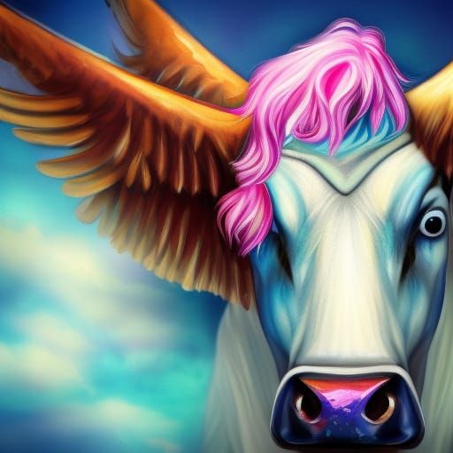 Winged Unicorn Cow in Splash Art Style