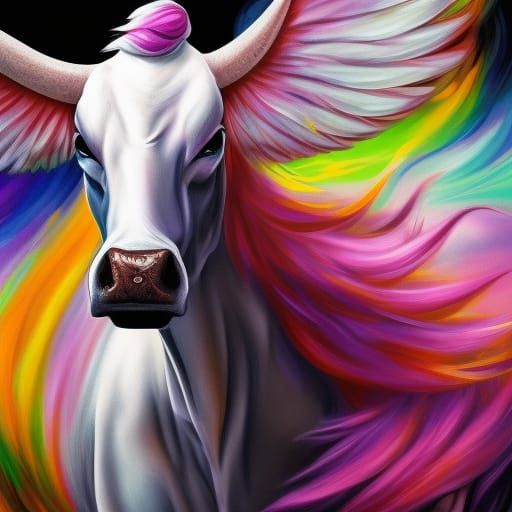 Winged Unicorn Cow: Hyperrealistic Concept Art
