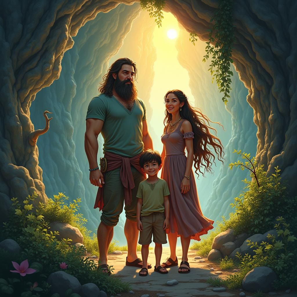Family in Crystal Cave: Fantasy Concept Art
