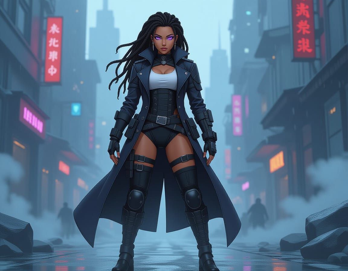 Regal Sci-Fi Warrior in Anime Semi-Realism Style