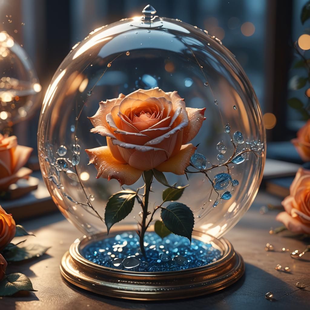 Magical Rose in Glass Case: Luxurious Fantasy Art