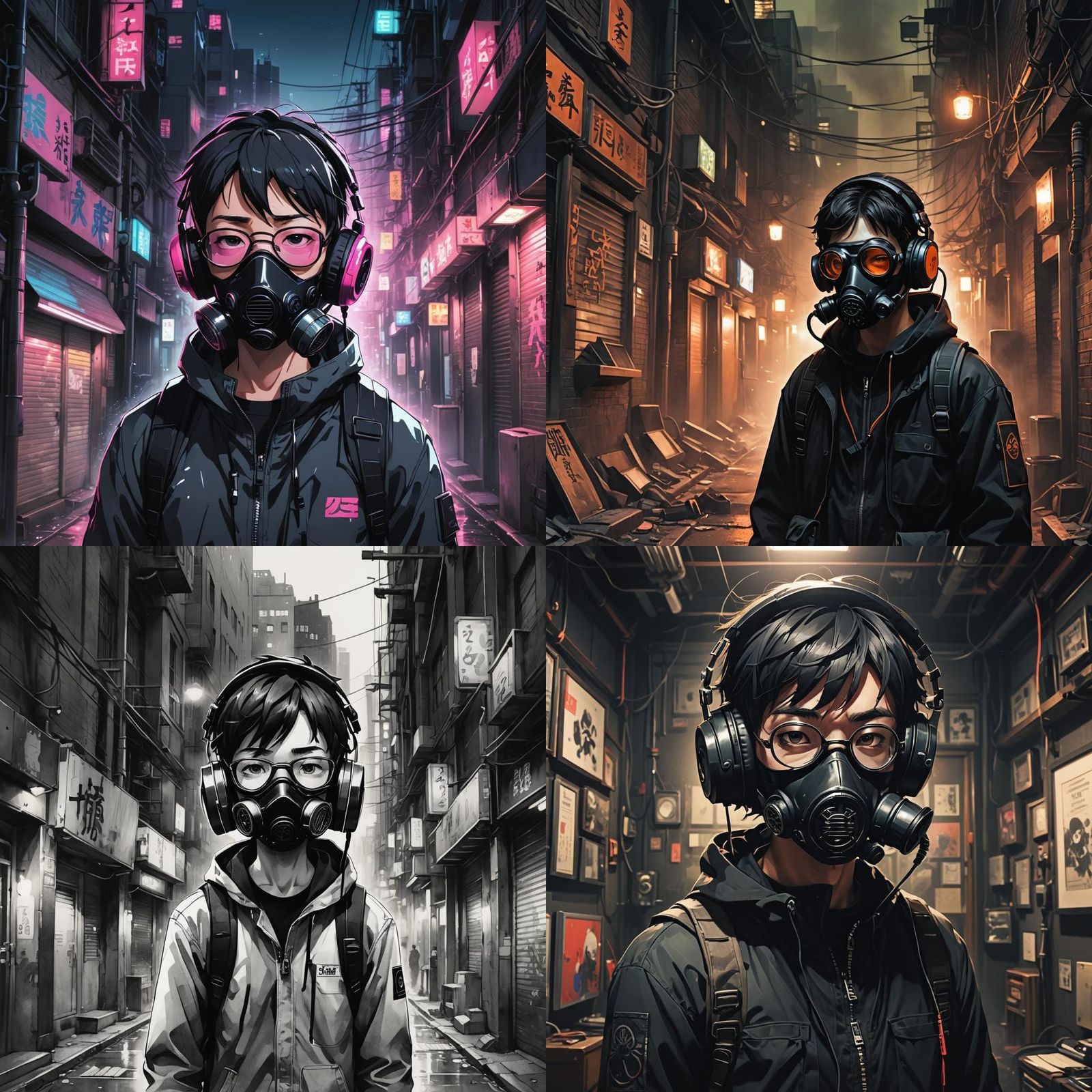 Anime Style Boy with Gas Mask and Headphones