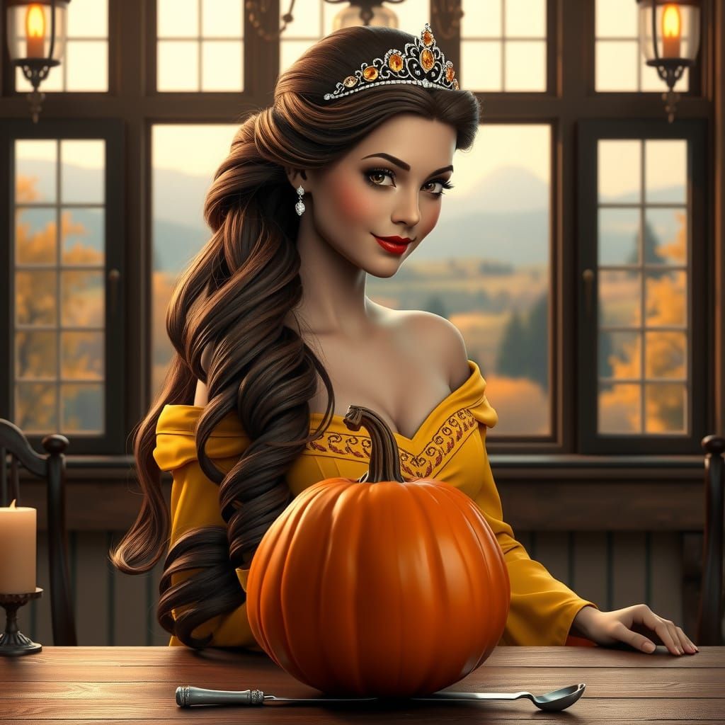 Princess Belle in Autumn Ballgown by Firelight