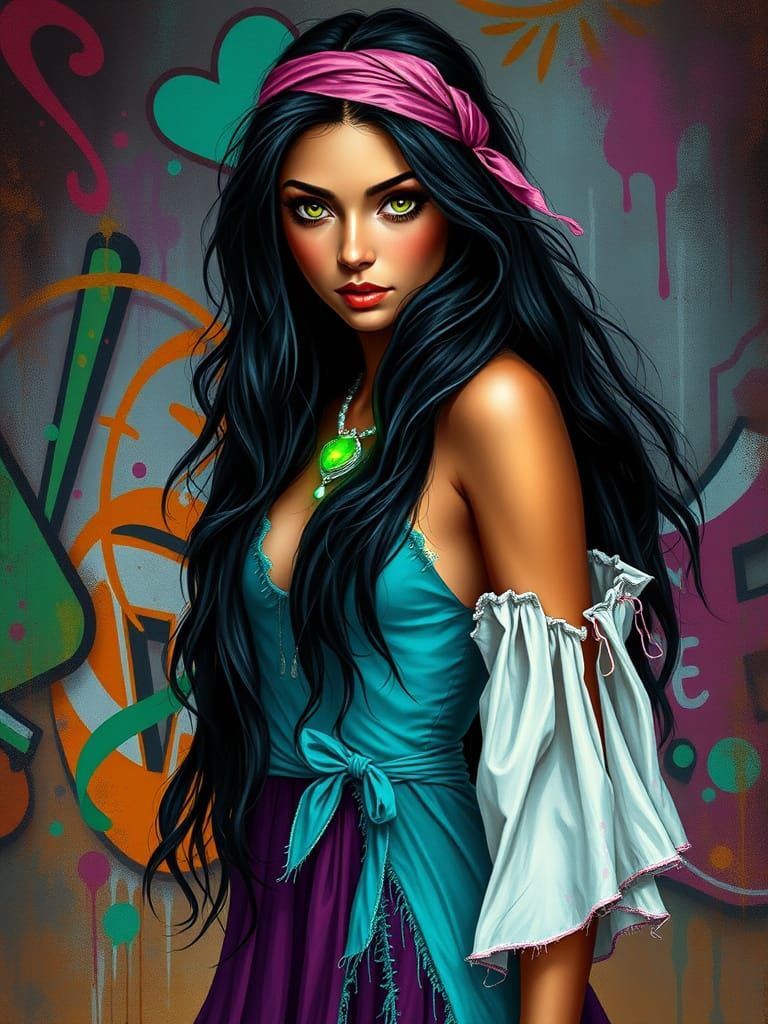 Vibrant Gypsy Dancer in Modern Street Art Style