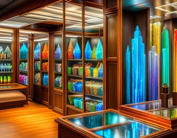 Bioluminescent Crystals in Shop, as Oil Painting