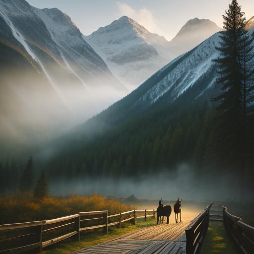 Horses on Misty Mountain Trail: HDR Landscape Photography