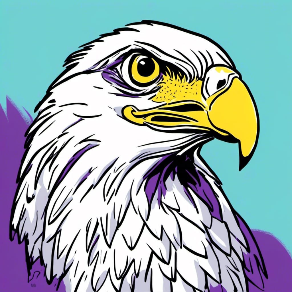 Minimalist Comic Hawk Head with Pop Art Colors