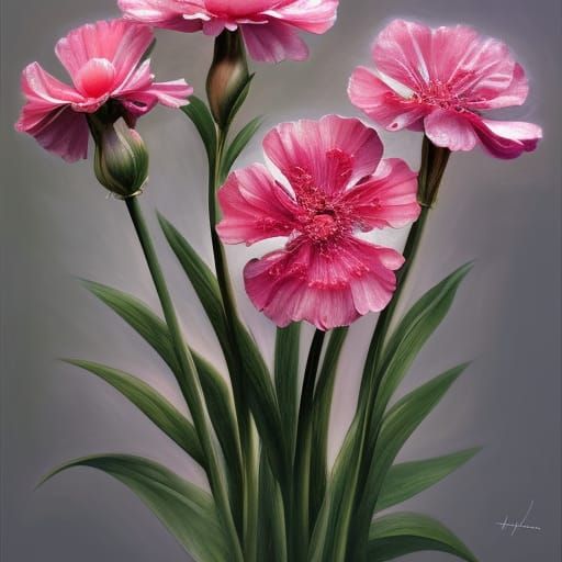 Hyperrealistic Carnation Flower Close-Up Painting